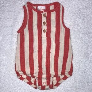 Baby cat & jack muslin red cream striped tank sunsuit unisex gender neutral 0/3m